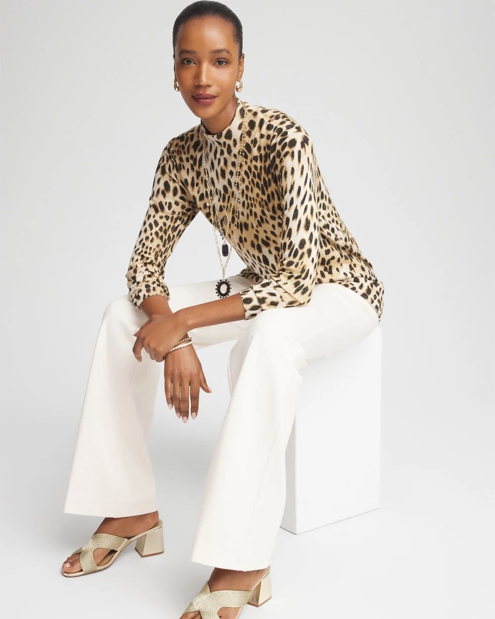 Ella Mockneck Animal-Print Pullover Sweater | Chico's